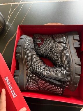 True Religion Black Crystal Embellished Lug Boot